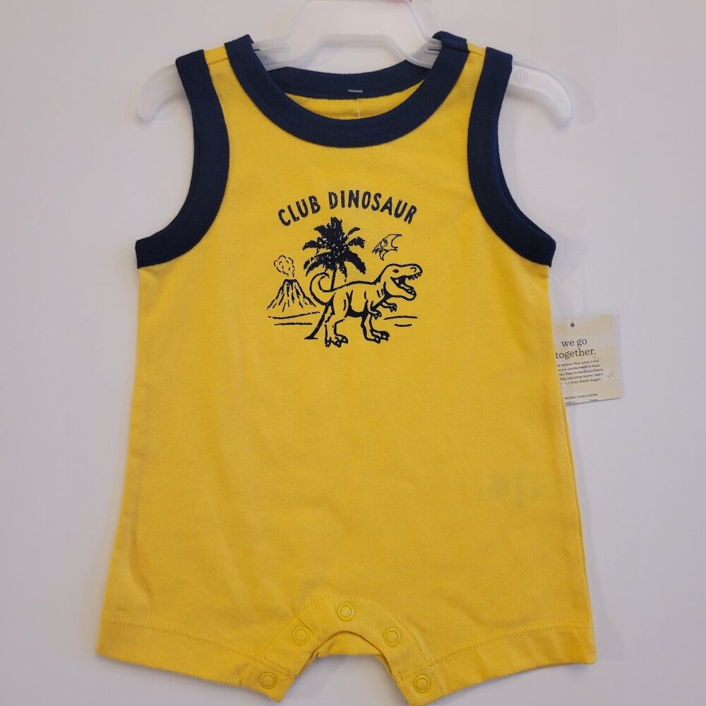 NEW Garanimals Graphic Yellow Tank Romper - Dinosaur - Boys Size 0-3 Months